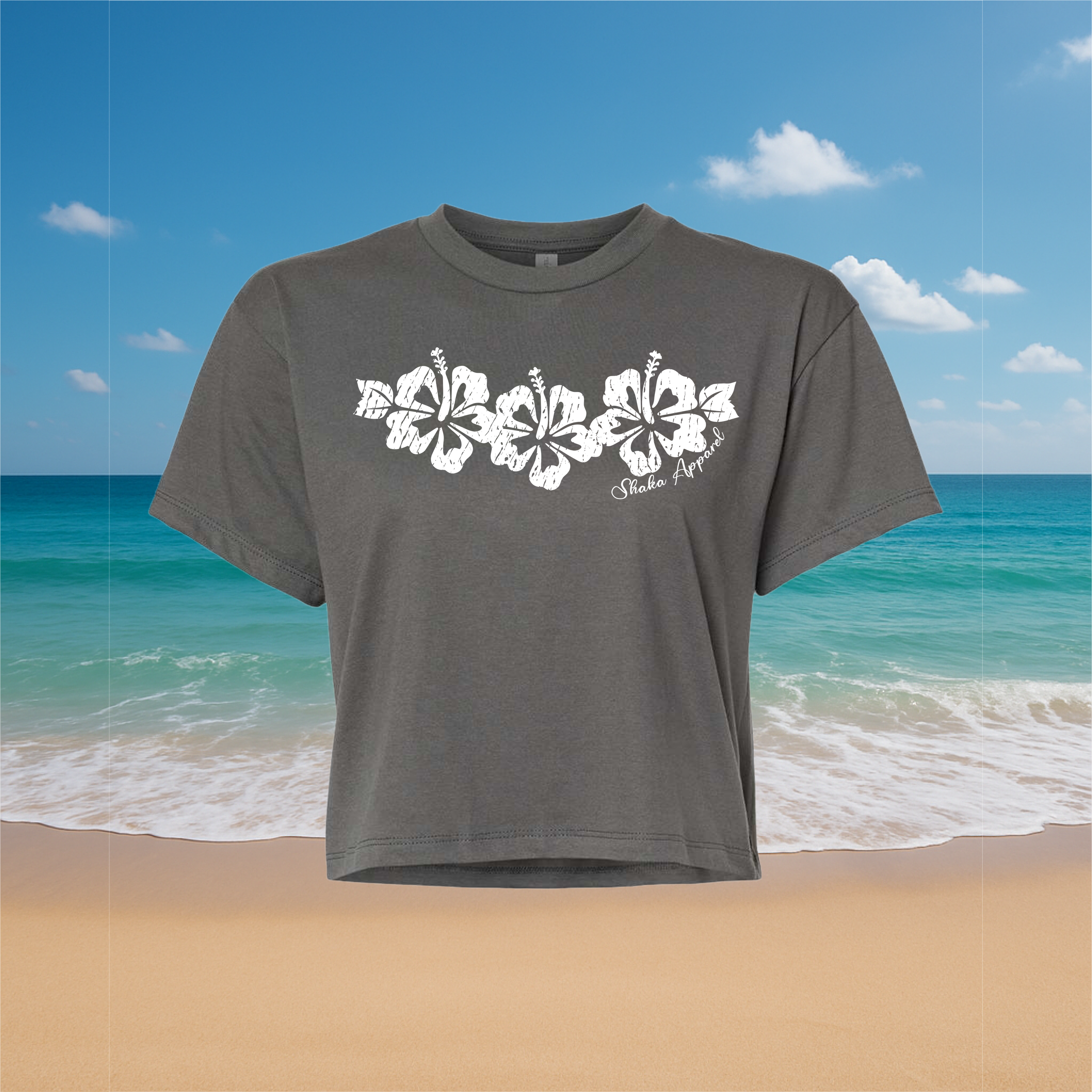Distressed Hibiscus Crop Top